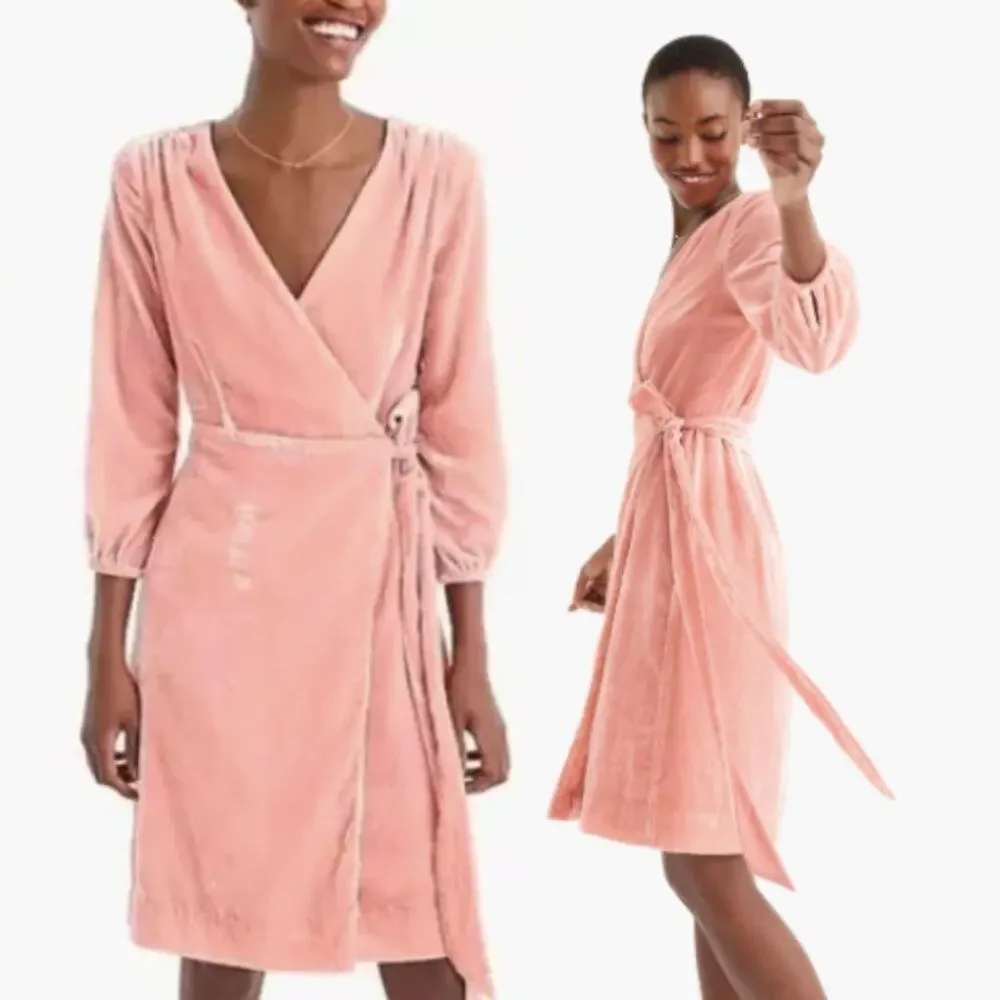 J. Crew Velvet Wrap Dress in Seashell Pink